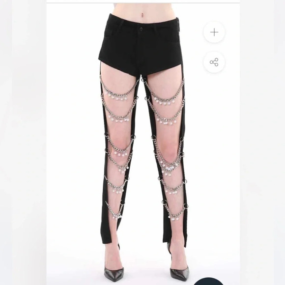 Beulah Chain Linked Pearl Embellished Black Straight Leg Jeans Size Medium - Picture 12 of 14